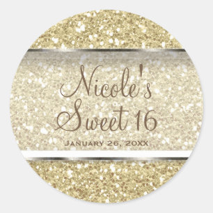 Adesivo Dourada Glitter Glam Sweet 16 Partido Favorito