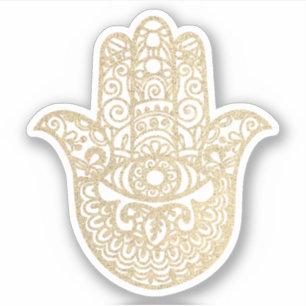 Adesivo Dourada Glitter Khamsa Mão Boa sorte