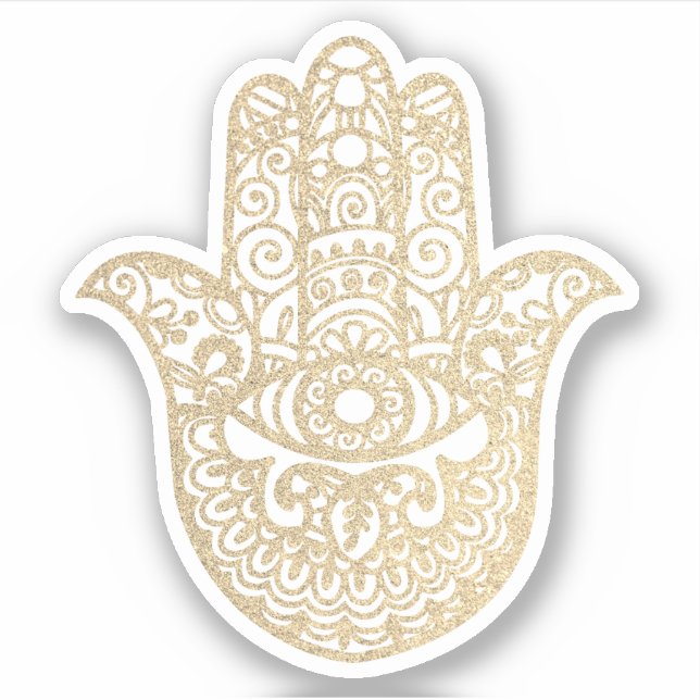 Adesivo Dourada Glitter Khamsa Mão Boa sorte (Frente)