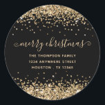 Adesivo Dourada Glitter Merry Christmas Name<br><div class="desc">Dourada Glitter Merry Christmas Name Return Address Black. Personalize facilmente o texto.</div>