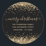 Adesivo Dourada Glitter Merry Christmas Name<br><div class="desc">Dourada Glitter Merry Christmas Name Return Address Black. Personalize facilmente o texto.</div>