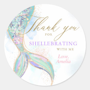 Adesivo Dourada Glitter Sereia Obrigado Aniversário