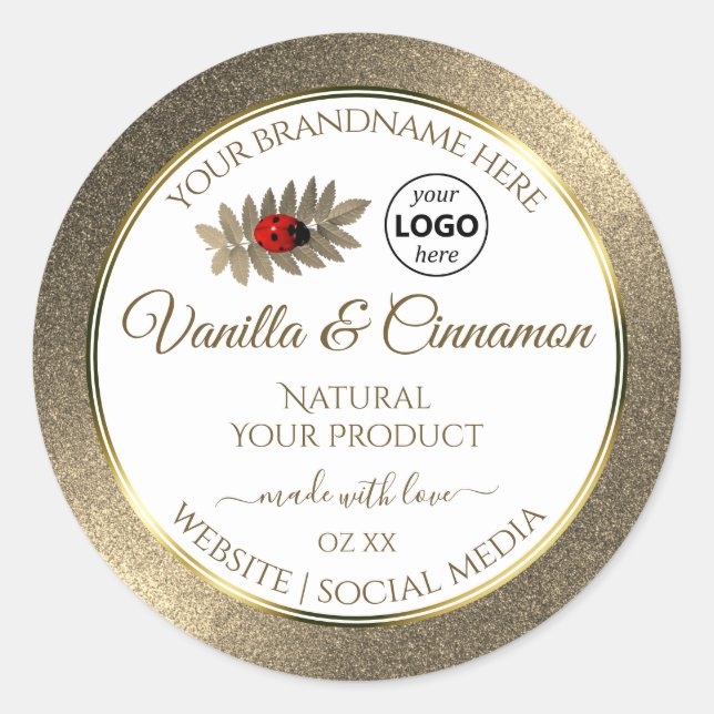 Adesivo Dourada Glitter White Product Labels Ladybug Adici (Frente)