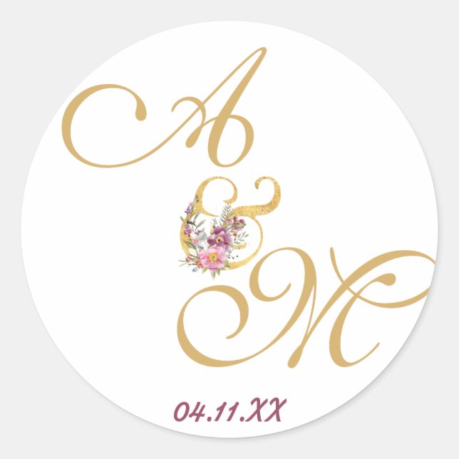 Adesivo Dourada letra MONOGRAM WEDDING PERSONALIZADA (Frente)