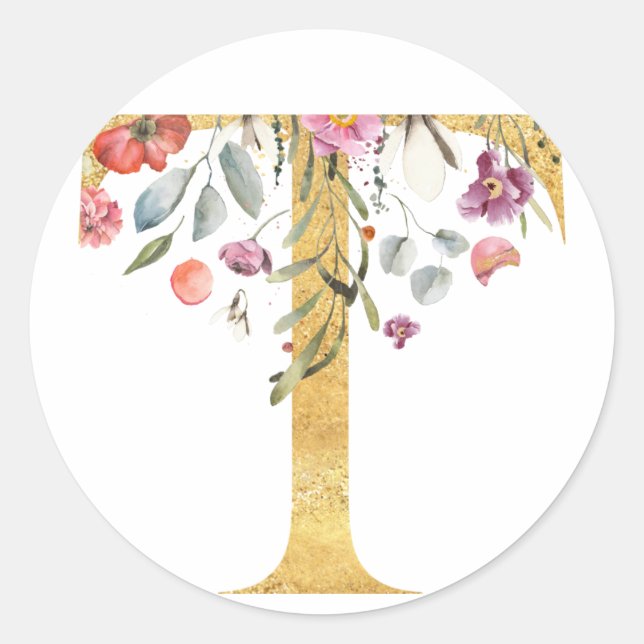Adesivo Dourada letra T MONOGRAM com flor (Frente)