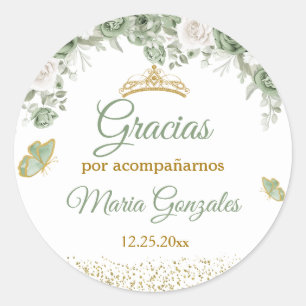 Adesivo Dourada Quinceañera Sage Coroa Verde Gracias