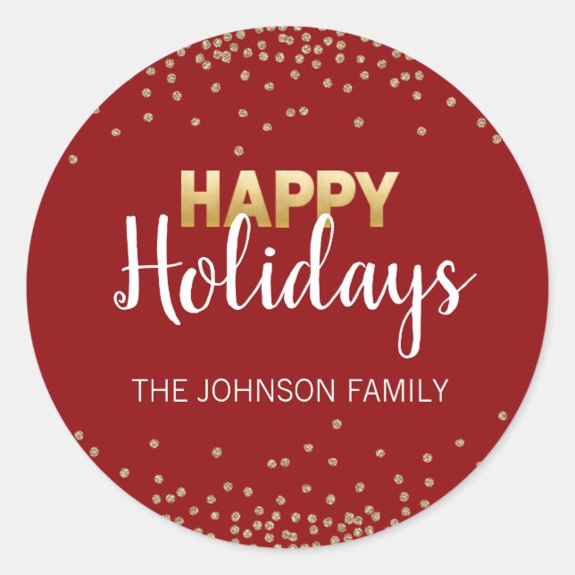 Adesivo DOURADA VERMELHA, Confetti Xmas Felizes HOLIDAYS (Frente)