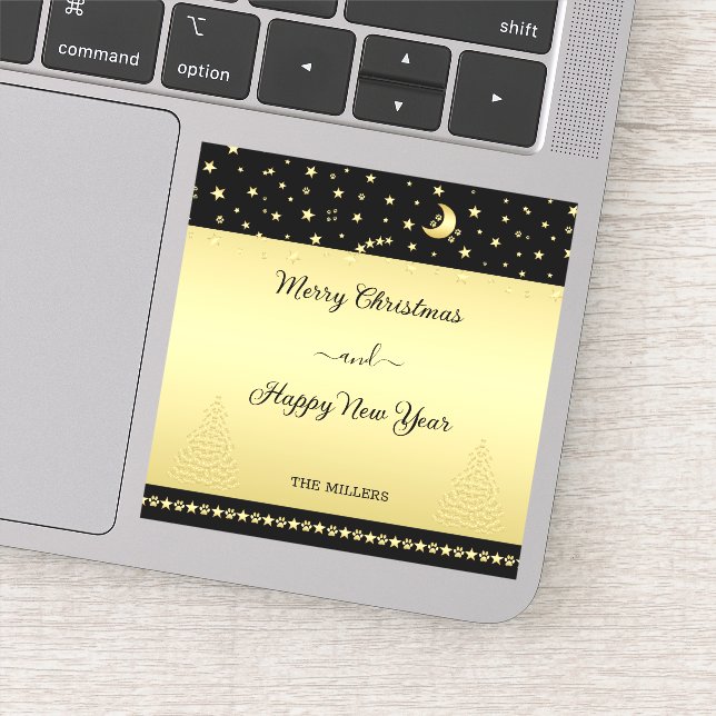 Adesivo Douradas estrelas brilhantes de Natal, patas em ou (Detalhe)