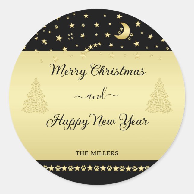 Adesivo Douradas estrelas brilhantes de Natal, patas em ou (Frente)