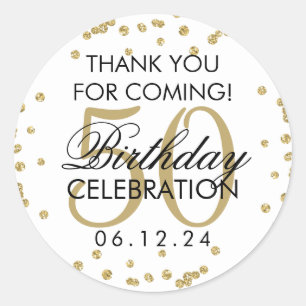 Adesivo Dourado 50º Aniversário Obrigado Glitter Confett
