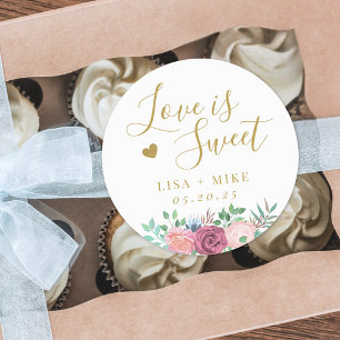 Adesivo Dourado Amor Floral é um doce Favor de Casamento