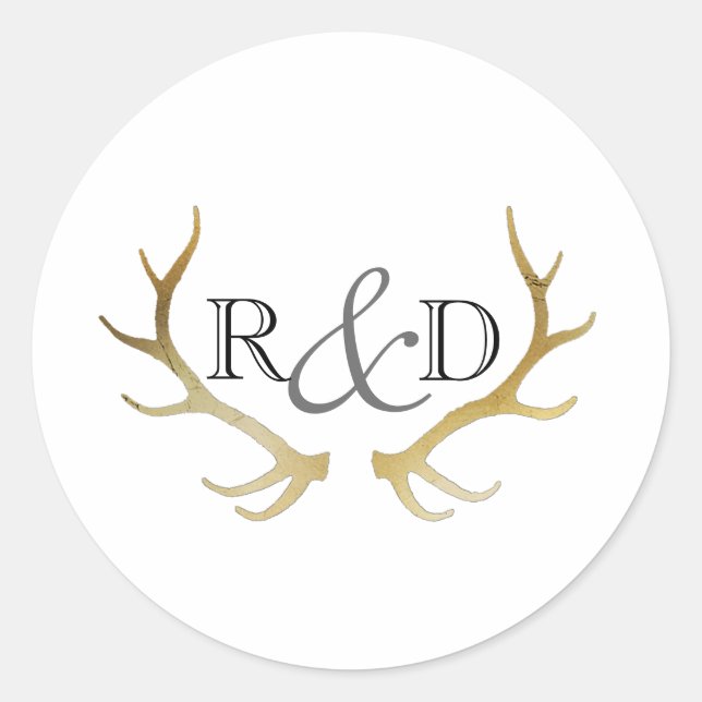 Adesivo Dourado Antler Russo | Casamento Inicial Elegante (Frente)