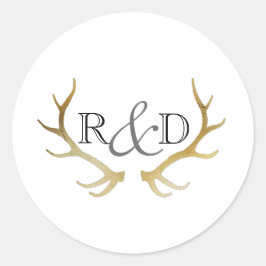Adesivo Dourado Antler Russo | Casamento Inicial Elegante