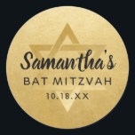 Adesivo Dourado Bat Mitzvah Bar Mitzvah Estrela do Nome Da<br><div class="desc">Os adesivos clássicos elegantes do morcego mitzvah com nome personalizado, data e estrela de David. Esses adesivos de etiqueta favoritos do bar mitzvah dão uma aparência elegante como selos de envelope, ou em projetos de decoração do bar DIY e do partido bat mitzvah. — Clique em PERSONALIZAR MAIS para alterar...</div>