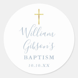 Adesivo Dourado batismo cruzado Christening Dusty Blue