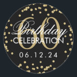 Adesivo Dourado Black 60th Birthday Faux Glitter Confetti<br><div class="desc">Elegante 60º aniversário,  Faux Glitter Confetti Black modelo.</div>