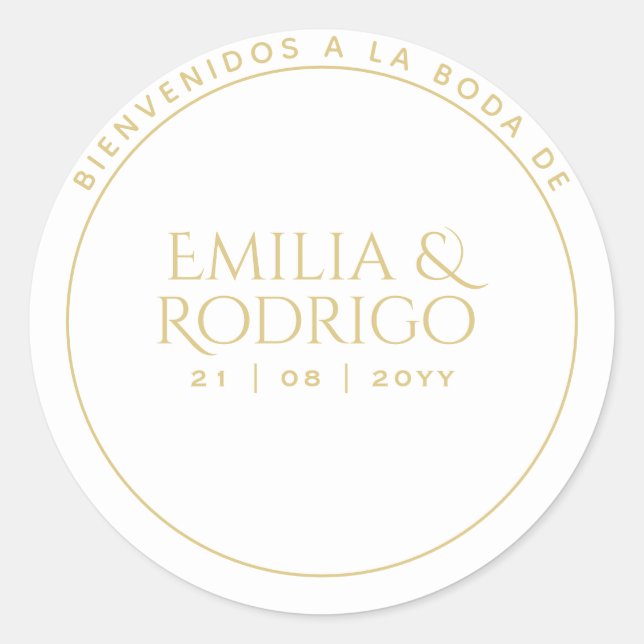 Adesivo Dourado Boda Espanhol Branco Bem-vindo Favor do Ca (Frente)