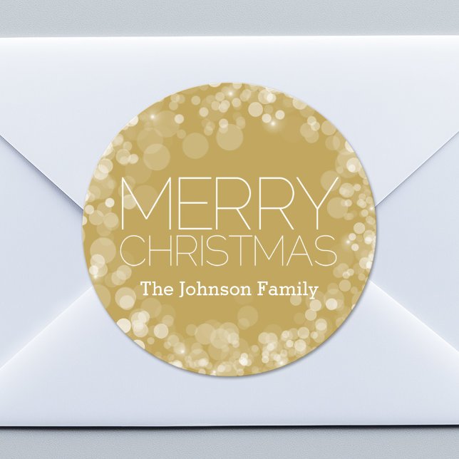 Adesivo Dourado Bokeh Modern Felry Natal (Custom Sticker for Party Favors or Envelopes)