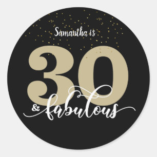 Adesivo Dourado brilhante 30 preto e aniversário fabuloso