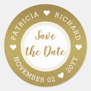 Adesivo Dourado Brilhante Glitter Casamento Save The Date