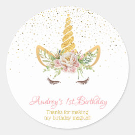 Adesivo Dourado brilho | Floral Unicorn Horn Birthday Baby