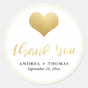 Adesivo Dourado Casamento Cardíaco Obrigado Script Modern