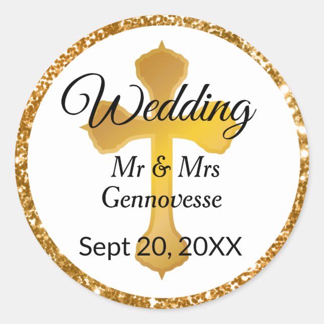 Adesivo Dourado Casamento Cruzado Favor Stickers Glitter (Frente)