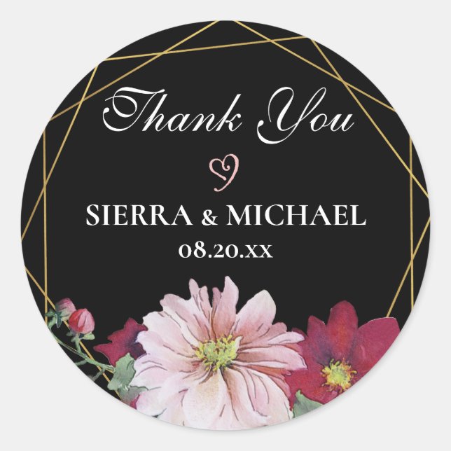 Adesivo Dourado Casamento Negro Blush Burgundy Obrigado (Frente)