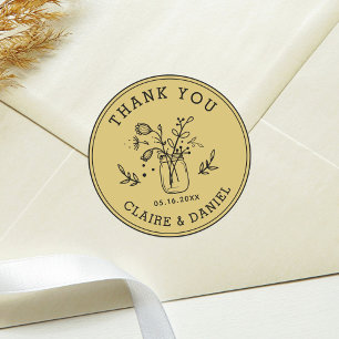 Adesivo Dourado Casamento Obrigado Mason Jar Flowers Cláss