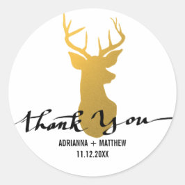 Adesivo Dourado cervo / Casamento Antler Obrigado Tipograf