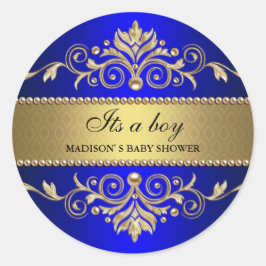 Adesivo Dourado Chá de fraldas Elegante Azul É Um Menino