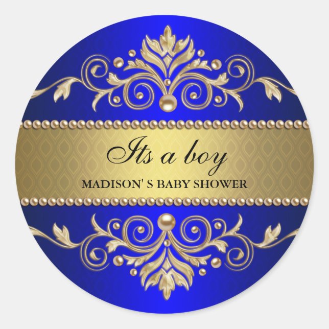 Adesivo Dourado Chá de fraldas Elegante Azul É Um Menino (Frente)