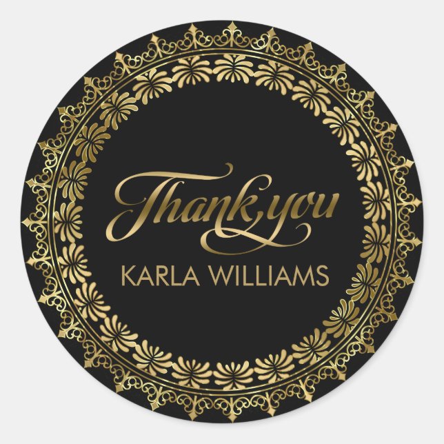 Adesivo Dourado círculo Lace Frame Obrigado Tipografia (Frente)