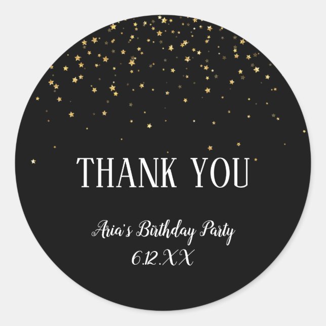 Adesivo Dourado Confetti no Aniversário Negro Obrigado Sti (Frente)