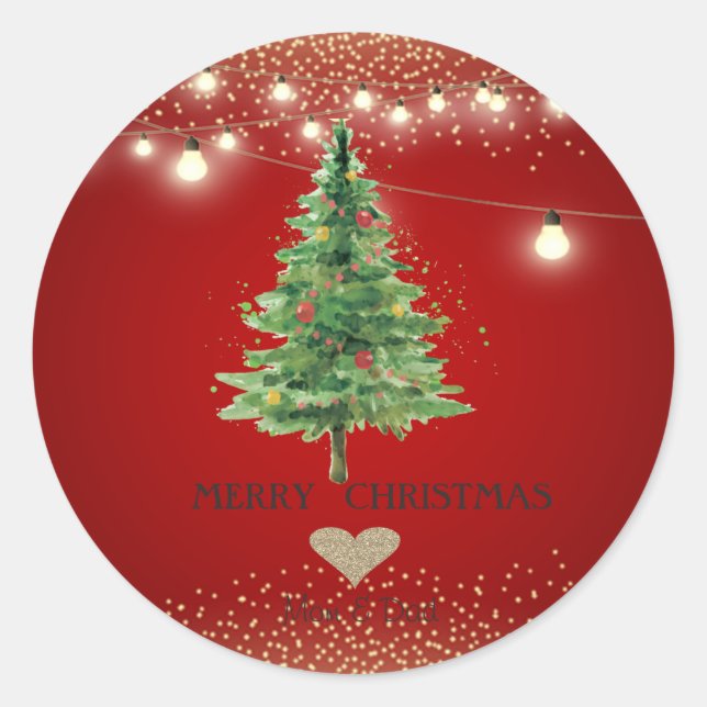 Adesivo Dourado Coração,Árvore de Natal Aquarela,Luzes Str (Frente)