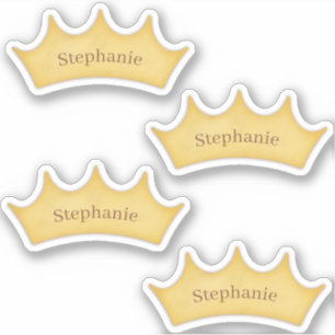 Adesivo Dourado Crown Kids School & Home Personated Name