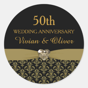 Adesivo Dourado Damask 50ª Vinheta de Aniversário de Cas