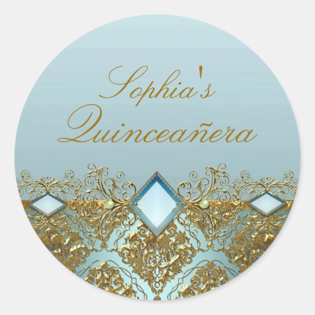 Adesivo Dourado Damask & Jewel Quinceanera Sticker (Frente)