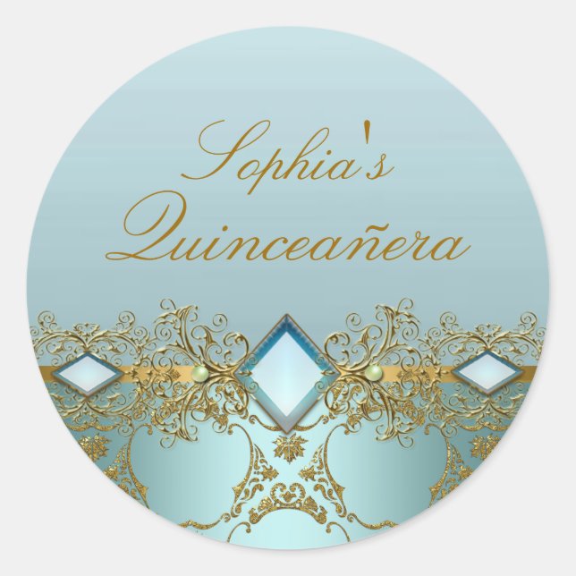 Adesivo Dourado Damask & Jewel Quinceanera Sticker (Frente)