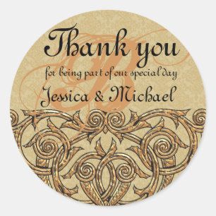 Adesivo Dourado Damask Personalizado Monograma Casamento F