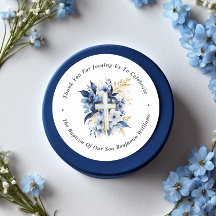 Dourado e Marinho Batismo Azul De Aquarela Obrigad