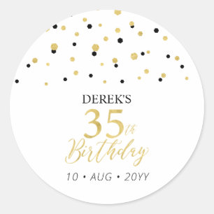 Adesivo Dourado e preto 35º Aniversário Favor Obrigado