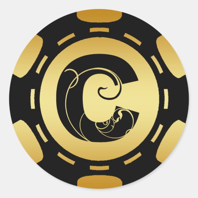 ADESIVO DOURADO E PRETO MONOGRAMA LETRA C CHIP POKER (Frente)