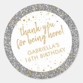 Adesivo Dourado e Silver Glitter Obrigado Aniversário