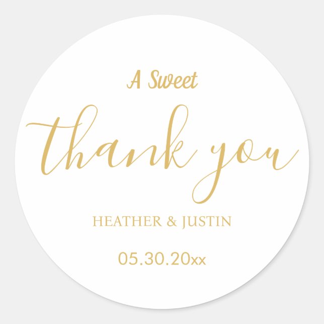 Adesivo Dourado Elegante A Sweet Obrigado Favor De Casamen (Frente)