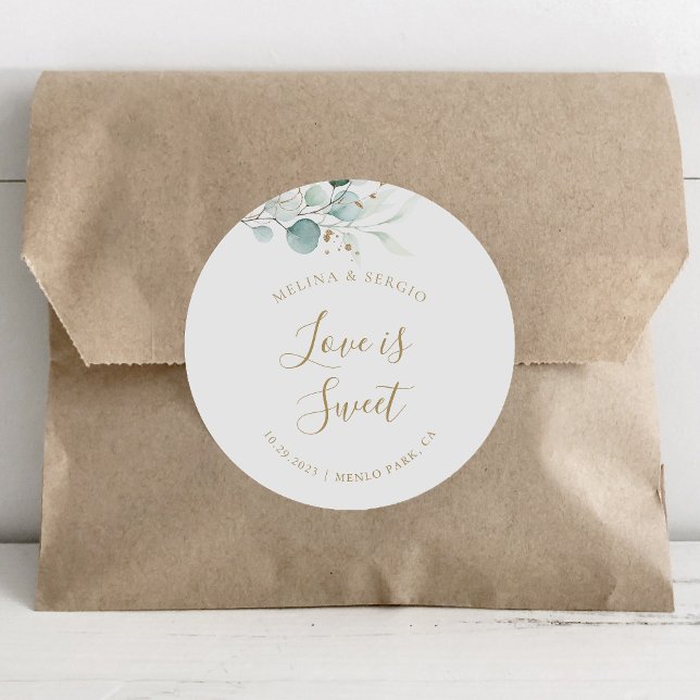 Adesivo Dourado Eucalyptus Wedding Love é doce (Criador carregado)