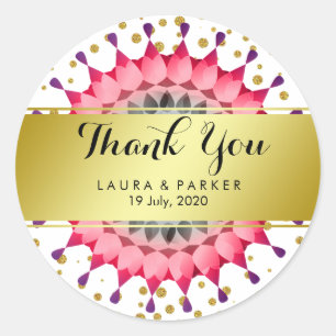 Adesivo Dourado Faux Foil Glitter Obrigado Floral De Casam