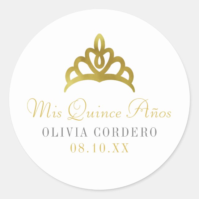 Adesivo Dourado Faux Foil Tiara Quinceañera (Frente)