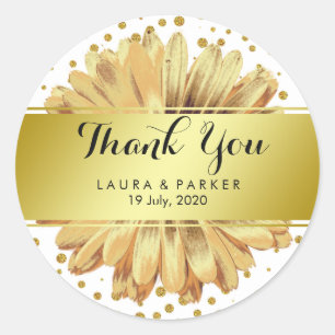 Adesivo Dourado Faux Glitter Daisy Obrigado pelo casamento