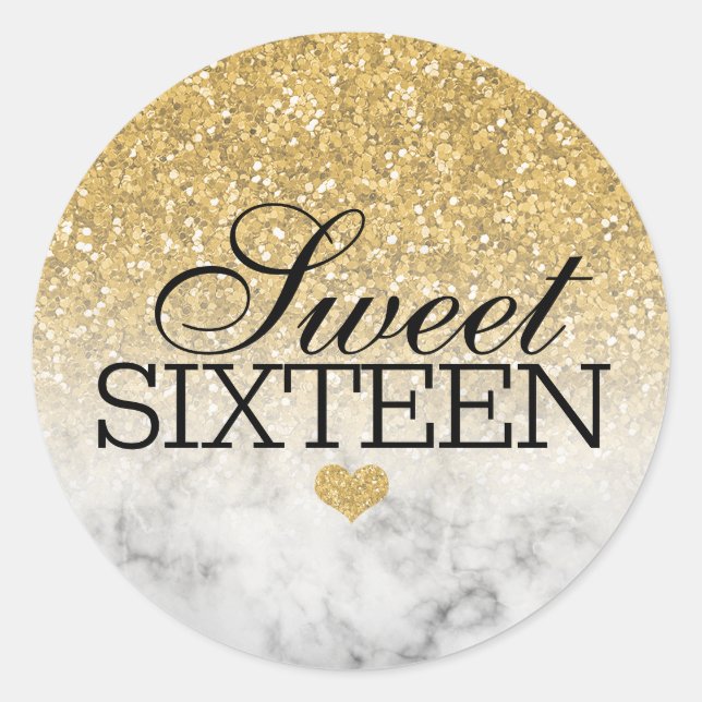 Adesivo Dourado Faux Glitter/Marble Sweet 16 (Frente)